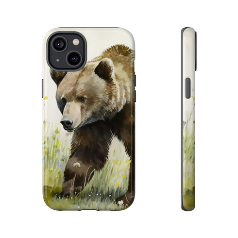 Grizzly Bear in a Field - Impact Resistant Phone Case iPhone 14 Plus Glossy